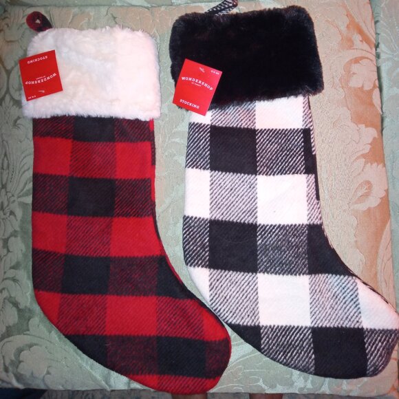NWT Target Wondershop Pair Hunter Plaid Christmas Stockings - Picture 1 of 3